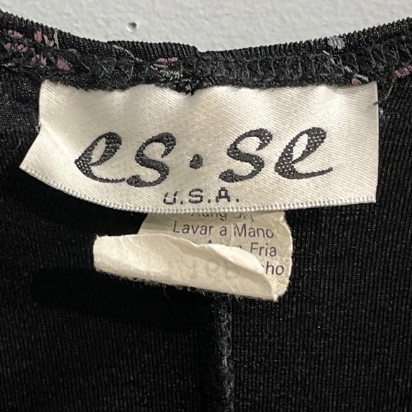 Vintage Y2K Es Se Dress 14/16 Black Floral‎ Nylon Knit Maxi Grunge Whimsigoth - Picture 3 of 7